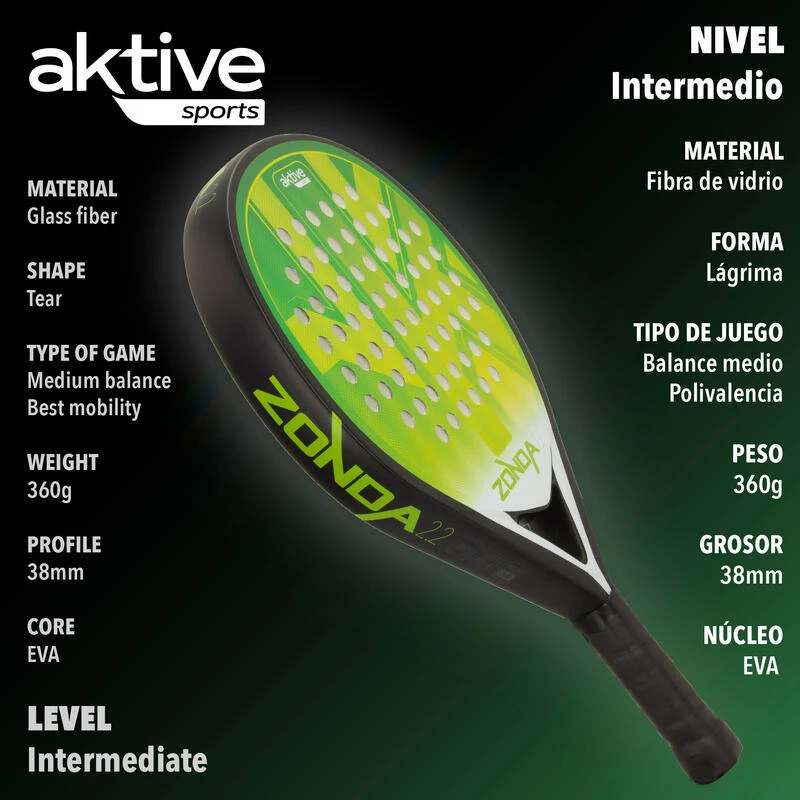 AKTIVE Zonda 2.2. Pala Padel Défensif-Offensif, 38mm, 360g, Vert Et Noir 4 AKTIVE Zonda 2.2. Pala Padel Défensif-Offensif, 38mm, 360g, Vert Et Noir – Image 2