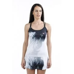 T-shirt De Padel Sans Manches Femme Drop Shot Dafra 2023 Imprimé Noir Et Blanc