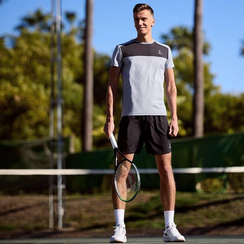 T-shirt De Tennis/Padel Performance Homme Grise/Noire 5 T-shirt De Tennis/Padel Performance Homme Grise/Noire – Image 3